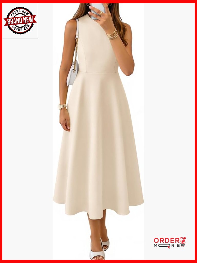 Sleeveless Midi Cocktail Dress With Pockets Flowey A-Line Formal Guest